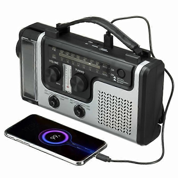 Multifunktionell Solcellsdriven Utomhusradio Bärbar FM/AM-radio Inbyggd Högtalare Stöd LED Nödficklampa Bordslampa