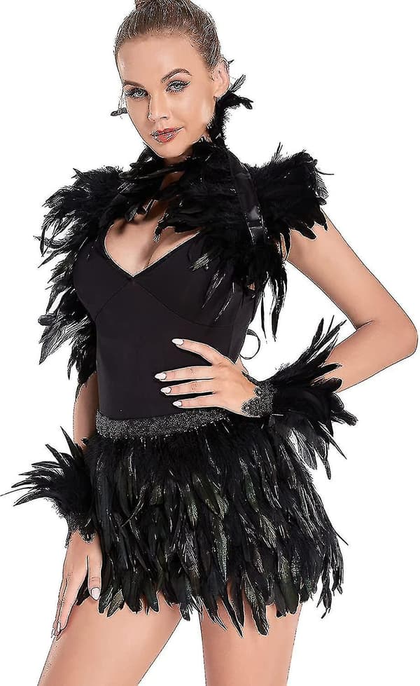 Gothic Sort Dame Cock Feather Shrug Wrap Kostume