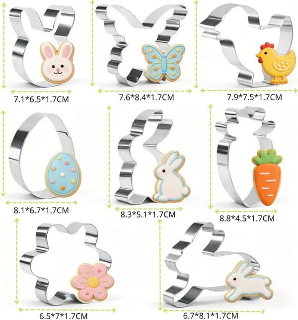 8-delt påskekakeutstikkersett - Kakeutstikker i rustfritt stål for baking og fondant 8pcs
