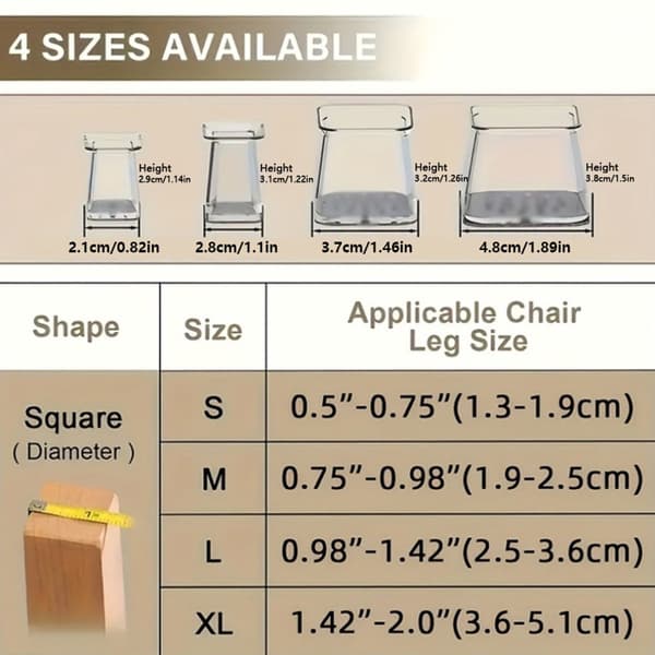 Stolebenhætter 24 Stykker - 3.6-5.1x4.8x3.8cm Rektangulær Møbelbeskytter - Anti-ridse Grå Silikone Gulvpuder grijs - XL