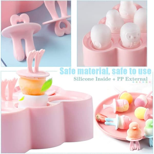 Isforme til børn, 6 små silikone ispindeforme, genanvendelige mini-isforme til børn, hjemmelavede frosne godbidder, pink