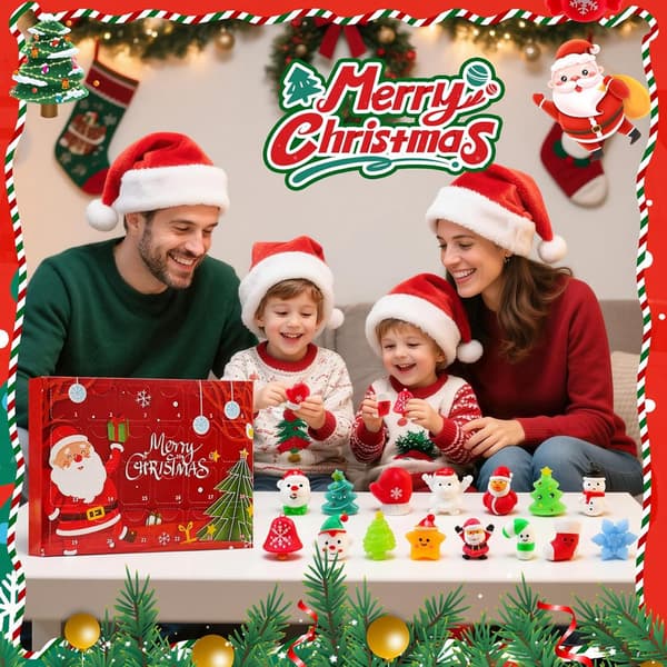 2026 Adventskalender med 24 Mini Squishy Leker, Myke Sensoriske Fidget Leker for Barn, Gutter, Jenter og Tenåringer (Jul)