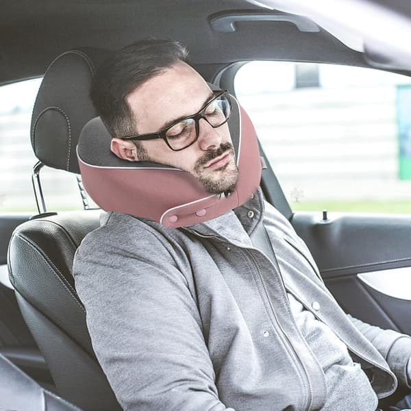 Uppgraderad Rese Nackkudde 100% Ren Memory Foam Kudde Flygplan Sovkudde Portabla Flygplanstillbehör Rosa