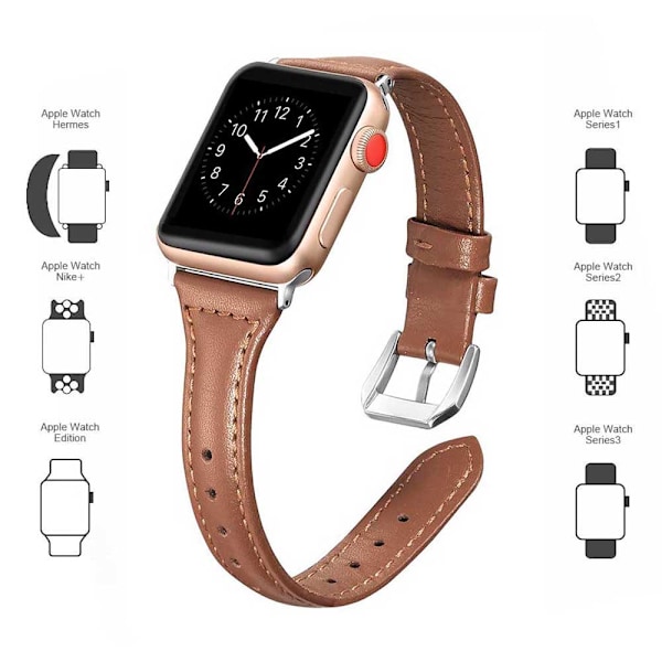Läderarmband kompatibelt med Apple Watch 38mm-40mm /42mm-44mm,
