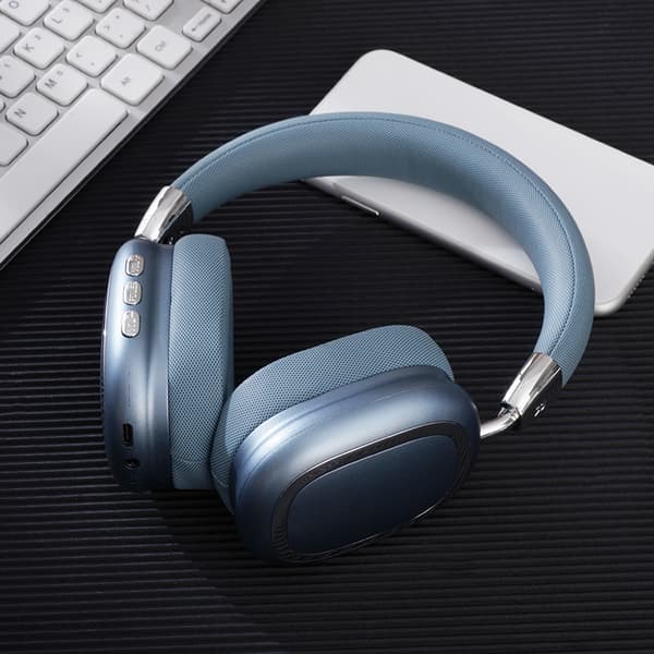 Trådløse hodetelefoner Bluetooth 5.3 Hifi Stereo Lyd On-Ear Headset med volumkontroll Støyreduserende Lyseblå