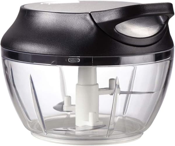 Mini Foodprocessor, Løg Hakker med 3 Buet Rustfri Stål Blade, Manuel Foodprocessor/Hakker/Mixer, 12.6 * 10 cm, Bl