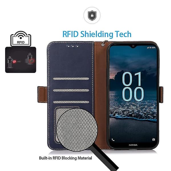 Nokia C22 Wallet Case Ægte Læder Stand Folio Telefon Cover
