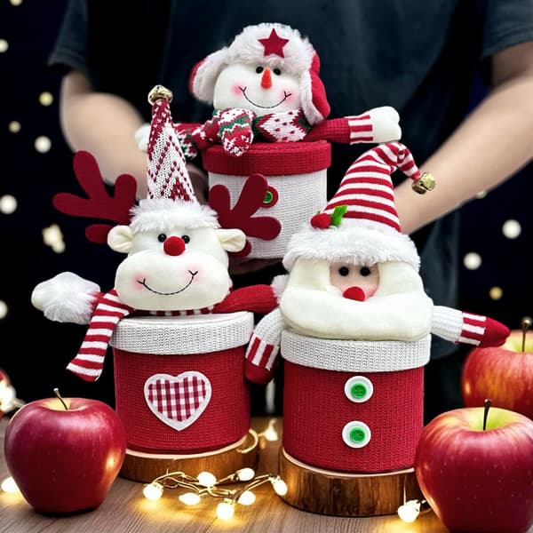 Julegaveæske med æble, slikglas til børn, rensdyr- og snemandspynt til juleaften Apple box candy jar [Deer] See details