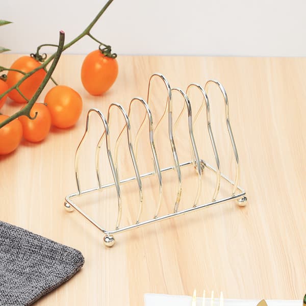 6 Skive Toast Rack i Rustfrit Stål Toast Rack Brødpladeholder Stående Bordservering 2 Stykker