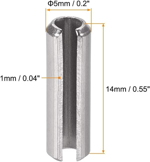 Fjederstift med slids - M5 x 14mm 304 Rustfrit Stål Split Fjeder Rullestifter Glat Overflade 50 stk
