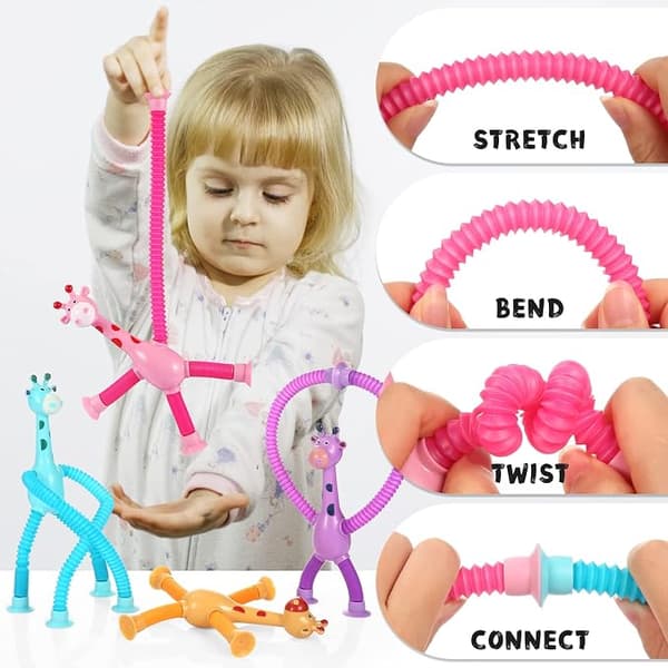 4 st Teleskopisk Sugpropp Giraff Leksak – Koppla & Poppa Fidget för Barn