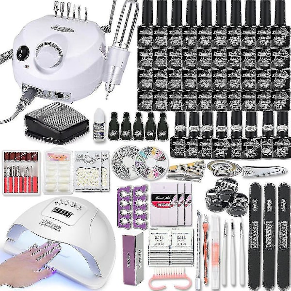 Nagelkonstset med 35000 RPM Nagelborr, 120W/54W LED-nagellampa, 40/30/20/10 Färger UV Gel Polish, Nagelkonstset Combo1- combo2
