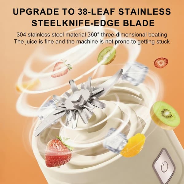 Bärbar Blender USB-C Uppladdningsbar 450ml Smoothie Maker Med 38 Blad Dubbla Koppar Läcksäker Kompakt För Smoothies Is Barnmat Vit