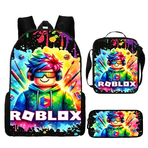 Roblox Print Studenterrygsæk 3-delt sæt Stor kapacitet med penalhus 19