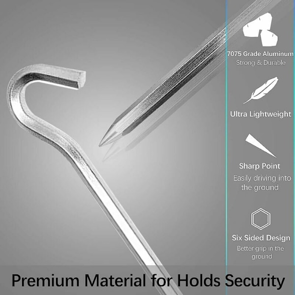 Aluminium Teltpløkker, 14-pak 18 cm Teltkroge Teltpløkker Hårdt Underlag Pløkker Ideel til Havearbejde, Camping, Fiskeri og Teltning