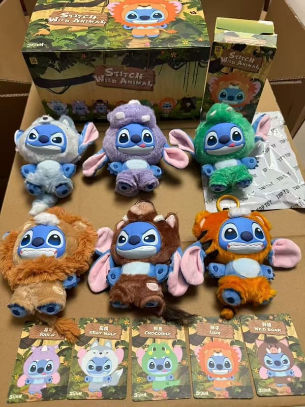 Stitch Wild Series Plys Blind Box, Jungle Dyre Simulation Vinyl Samlelegetøj Grey Wolf