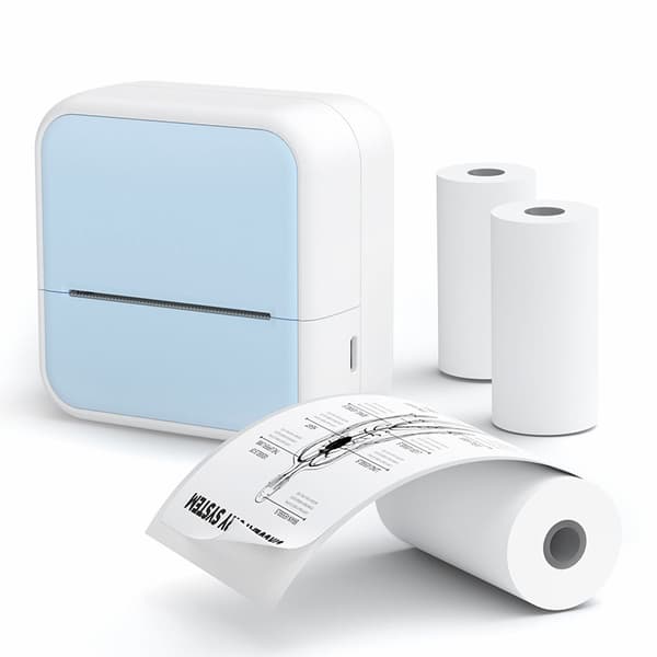 Kompatibel med Mini lommeskriver for iPhone/Android, bærbar termisk skriver med 5 ruller ikke-klebende papir, Bluetooth for notater