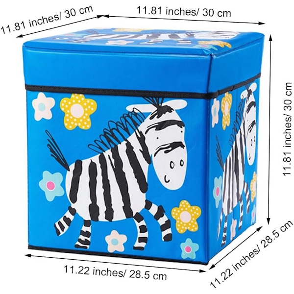 Foldbar tegneserie opbevaringsskammel med aftageligt låg, sød fodskammel, sæde opbevaringskube/boks/beholdere til hjemmet, soveværelset, kollegiet (blå zebra)