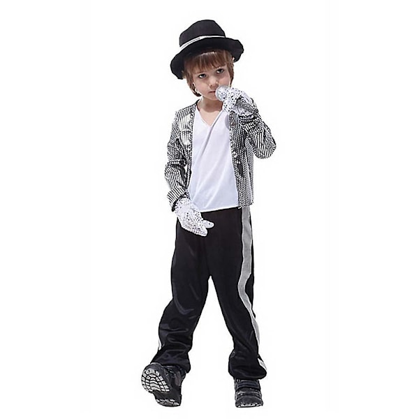 Lasten Michael Jackson Cosplay -asu Pojille ja Tytöille, Lavapuvut, Halloween-juhliin, Maskaraattiasu 12-14 Years