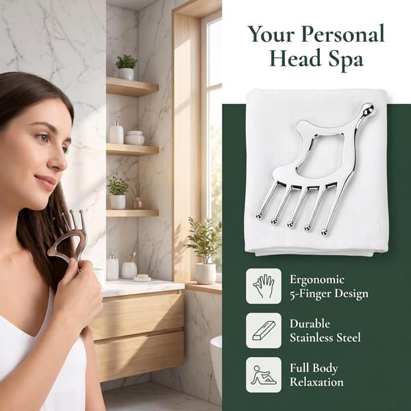 3-i-1 Hår Læder Massagebørste, Rustfrit Stål Gua Sha, Hovedbundsmassager, Massagebørste Hoved Hoved Spa, Ergonomisk Guasha