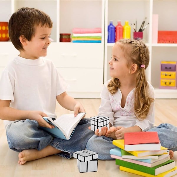 Magic Cube 2x2x2 3x3x3 Puzzle Cube Spejlblok Sæt Irregulær Speedcube Ulige 3D Puzzle Cube Legetøj Sølv (2-pak)