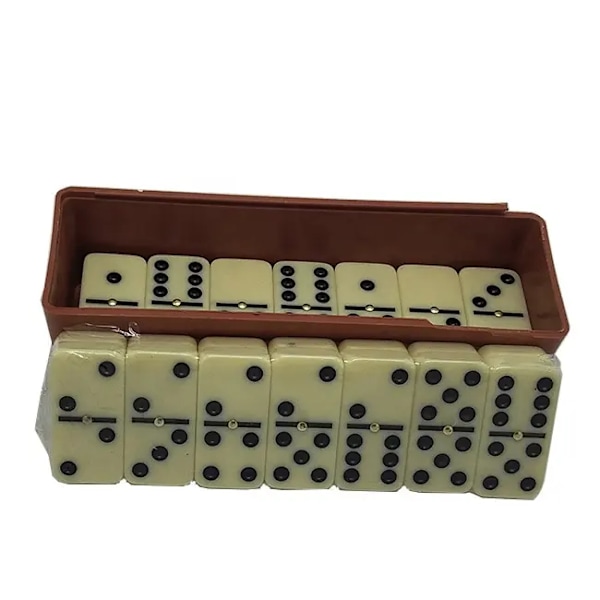 1 ST Premium set domino med case, brun, vit, speldominobrickor