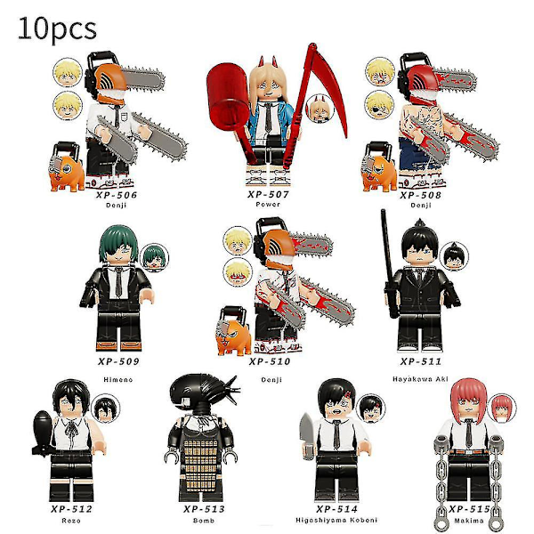 10 stk./sæt Chainsaw Man Byggeklodser Minifigurer Denji Makima Power Samling Actionfigurer Legetøj Børn Fans Samlerobjekter Model Gave[GL]