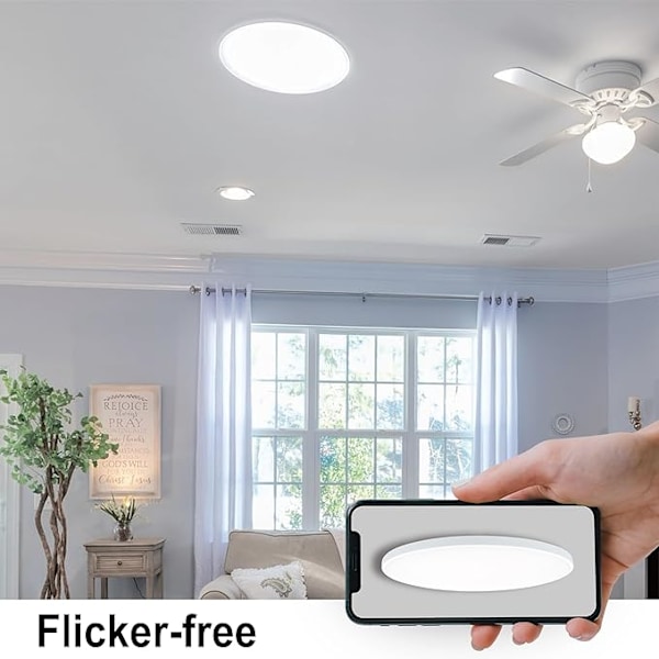 LED Loftlampe Ø30cm - 24W, 4000K, 2700lm, IP44 - Til Soveværelse, Badeværelse, Stue, Køkken - Hvid
