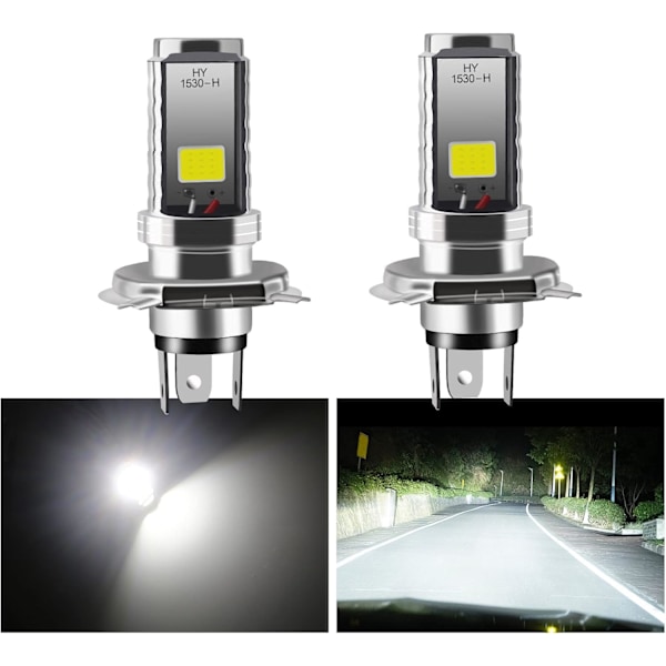 2 stk H4 LED-lamper, 12V motorcykel/bilforlygter, 12W COB-lamper forlygte LED-lampe til fjernlys/nærlys forlygter, fjernlys/nærlys