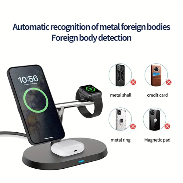 Magnetisk trådløs ladestasjon 3-i-1 hurtiglader for iPhone 15 14 13 12 Pro Max white