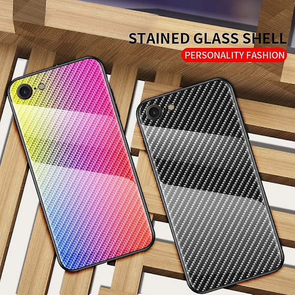 Kulfiber Skin Hærdet Glas + PC + TPU Mobilcover til iPhone 8/7/SE (2020)/SE (2022) Fiber