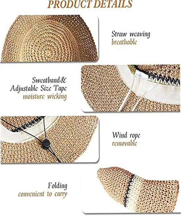 Solhat Trendy Solhat til kvinder Sommer Stråhat til kvinder Justerbar Sommer Panama Fedora Bred Skygge Foldbar Stråhat til gåture