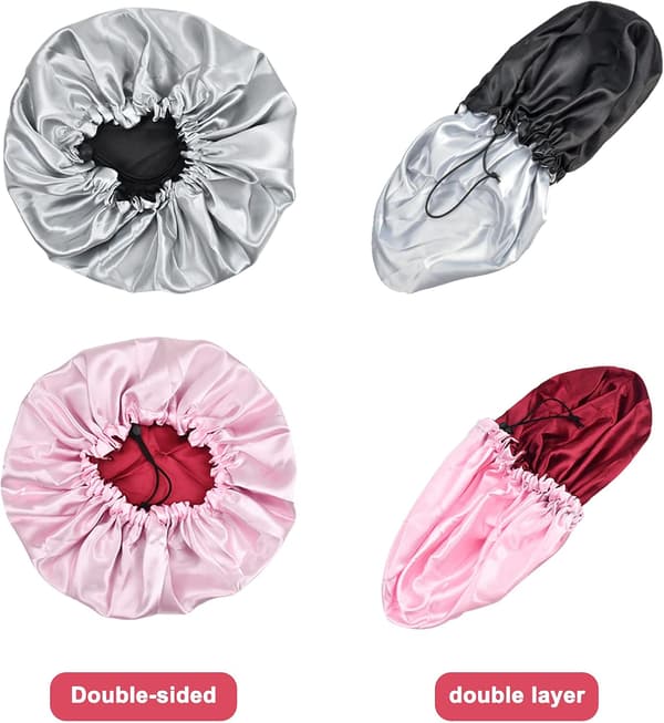 2-pack Satin Hår Bonnet Sovmössa Nattmössa Sovhuvudskydd Elastisk