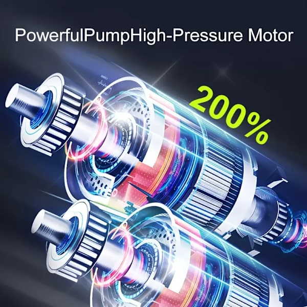 Däckpump portabel luftkompressor, 150PSI bildäckspump, med däcktrycksmätare LED