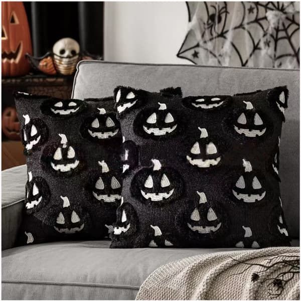 Halloween Broderet Græskar Spøgelse Pudebetræk 45x45cm, Dekorativt Pudebetræk til Sofa og Soveværelse Black Evil Pumpkin 45*45 (excluding pillow insert)