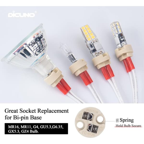 Bi-pin socket, G4, GU5.3, G6.35, GY6.35, GX5.3 MR16, GZ4 MR11, halogen socket ceramic lamp holder (6 pieces)