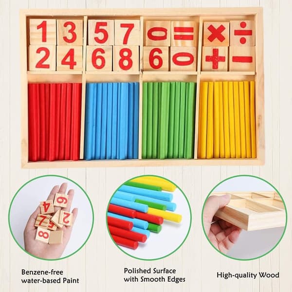 Montessori Math Toy, Wooden Sticks Digital Game with Counting Blo
