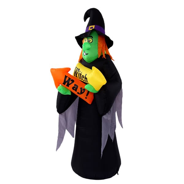 Halloween oppblåsbar spøkelsesheksdekorasjon med LED-lys, hagepynt i polyester