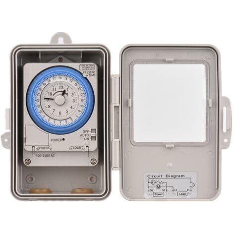 24-timmars mekanisk timer 15 minuters timer Timer IP53 Skyddsklass med batteri TB388R AC100-240V Grå