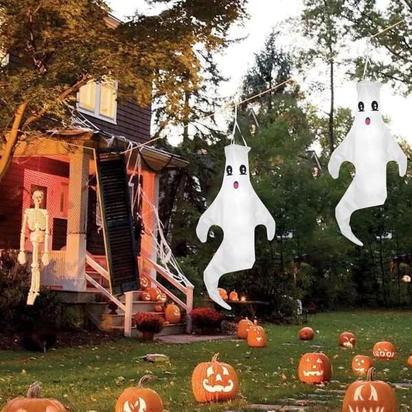 Halloween hengende spøkelsesdekorasjon 43 tommer vindposeflagg Halloween hagedekorasjon
