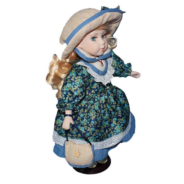 Lantlig fritid keramik docka ornament samling docka liten prästkrage docka Blue
