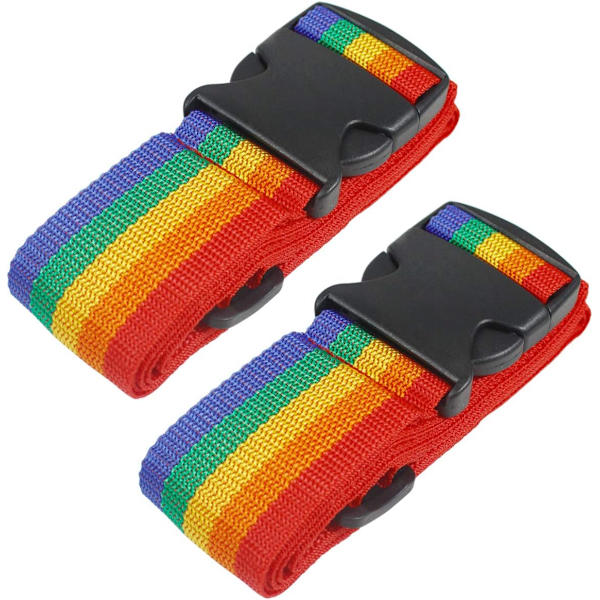 Kraftiga bagageremmar för resväskor, paketremmar, resetillbehör, justerbar resväskerem, 2-pack, regnbåge