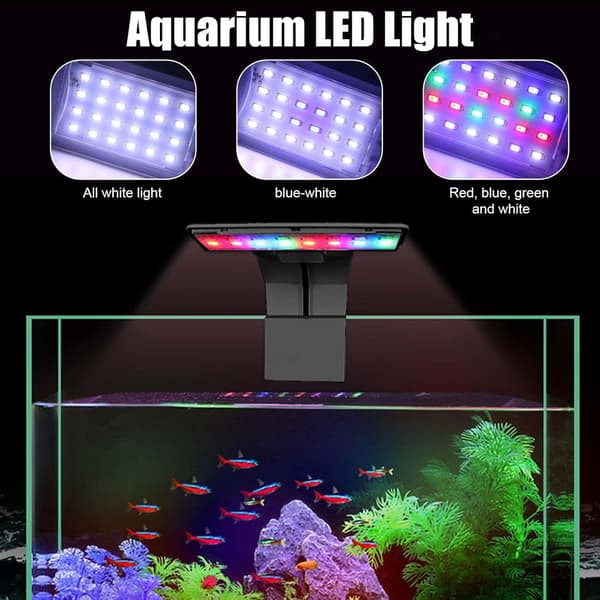 Akvarielampe (sort), Clip-on akvarielampe 3 farver LED-belysning Akvarielampe Fisketanklys 220