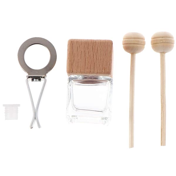 10-pack 8 ml klar glas bil luftfräschare med klämma diffusor tomma eteriska oljeparfymflaskor diffusor ventil tjockt glas prydnad trä