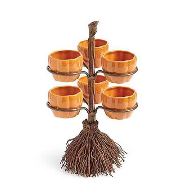 Halloween Harpiks Græskar Kopholderbakke med Kostedesign, Bordplade Festpynt Three cups