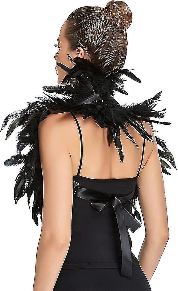 Gothic Sort Dame Cock Feather Shrug Wrap Kostume
