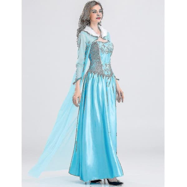 Helt nyt Halloween-kjole og kappe sæt til kvinder, Elsa prinsessekjole til voksne
