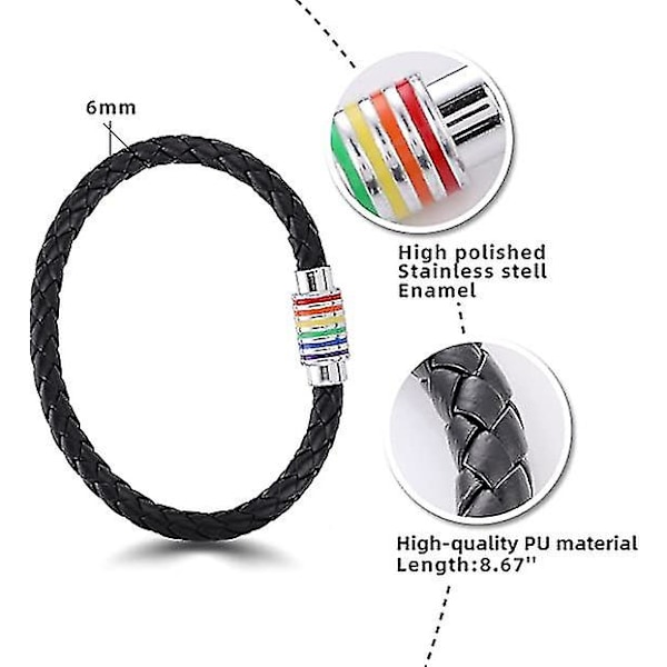 2 st läderarmband svart regnbåge magnetisk läderkabel män kvinnor accessoarer