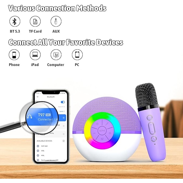 Bluetooth Karaoke Mikrofon med 2 Trådløse Mikrofoner, Børnesanglegetøj til 3-12 År