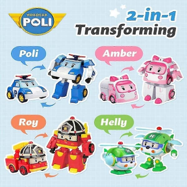 Robocar Poli Transformerende Robot Helly 4\" Helikopter Legetøjsfigur Redningskøretøj Legesæt -HK626